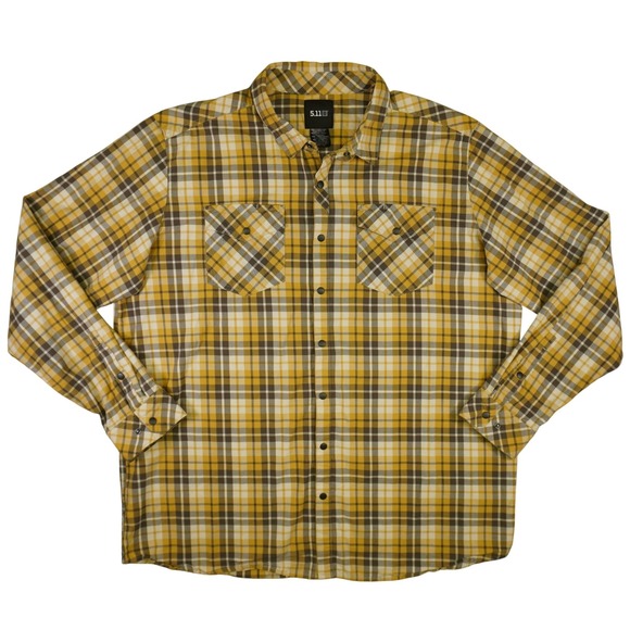 5.11 Tactical Other - 5.11 Tactical Mens Plaid Flannel Snap‎ Front Long Sleeve Shirt Yellow Brown XXL